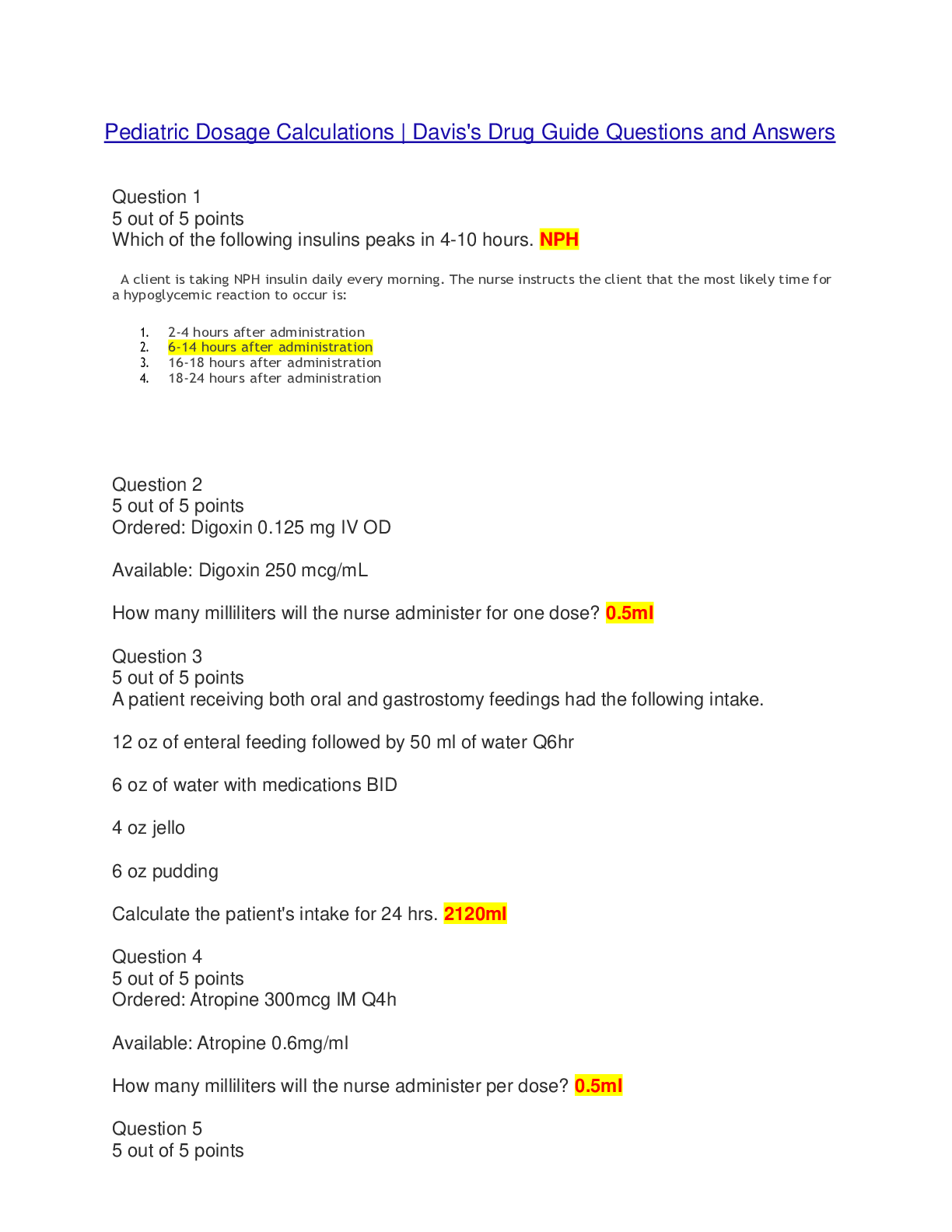 Preview of Pediatric Dosage Calculations | Davis's Drug Guide Questions and Answers_ 2021